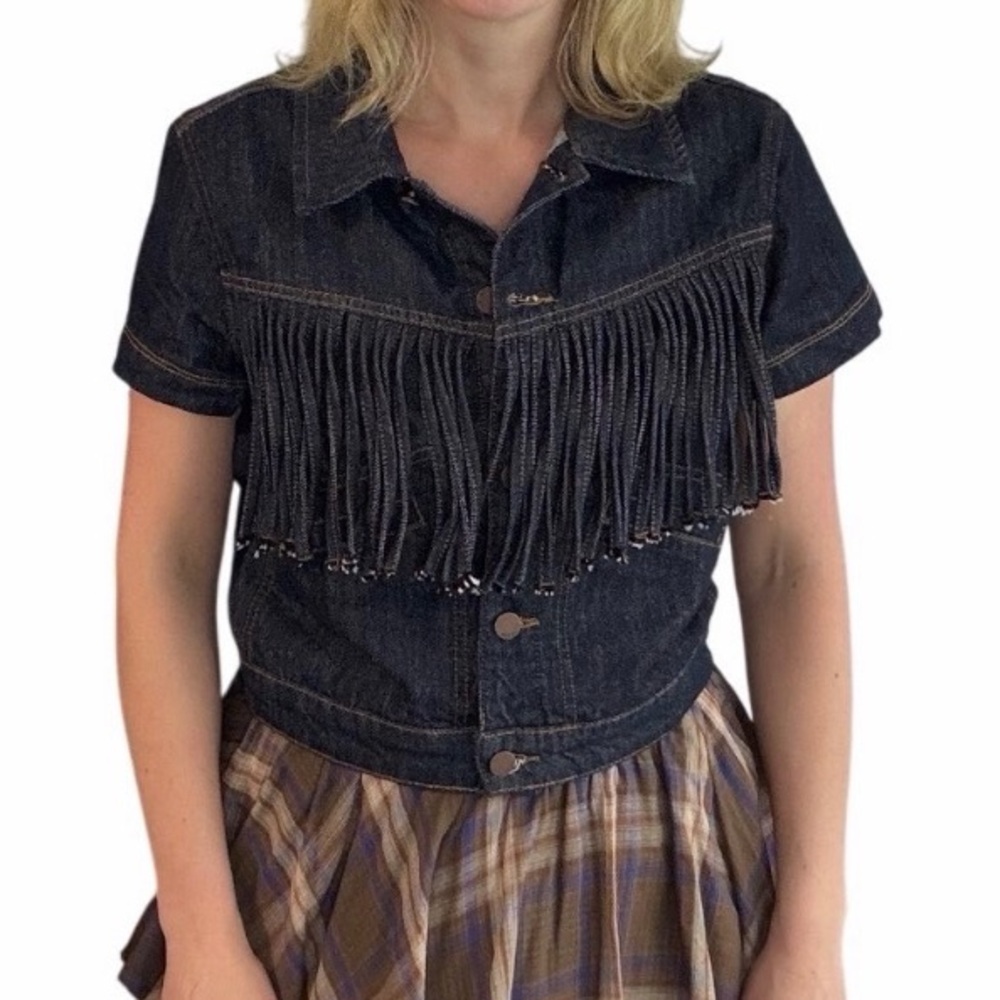 ON SALE 971. Western Boho Festival  Fringe Denim Top